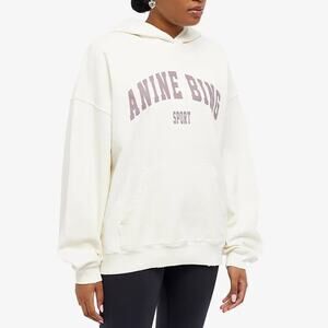 Anine Bing Cream Hoodie with Purple Text